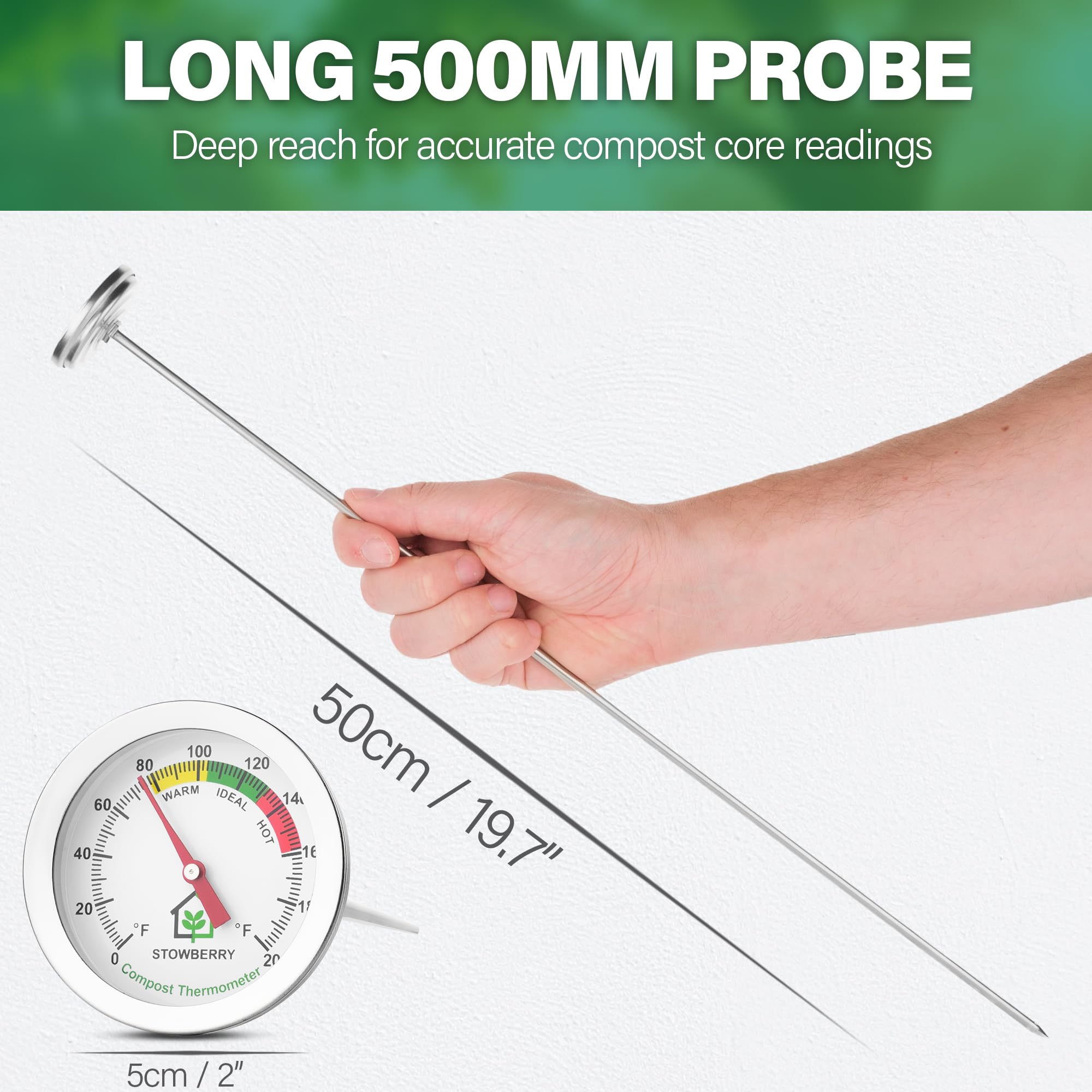 STOWBERRY thermometer stainless steel long probe in garden setup