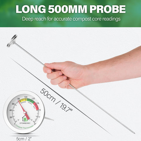 STOWBERRY thermometer stainless steel long probe in garden setup
