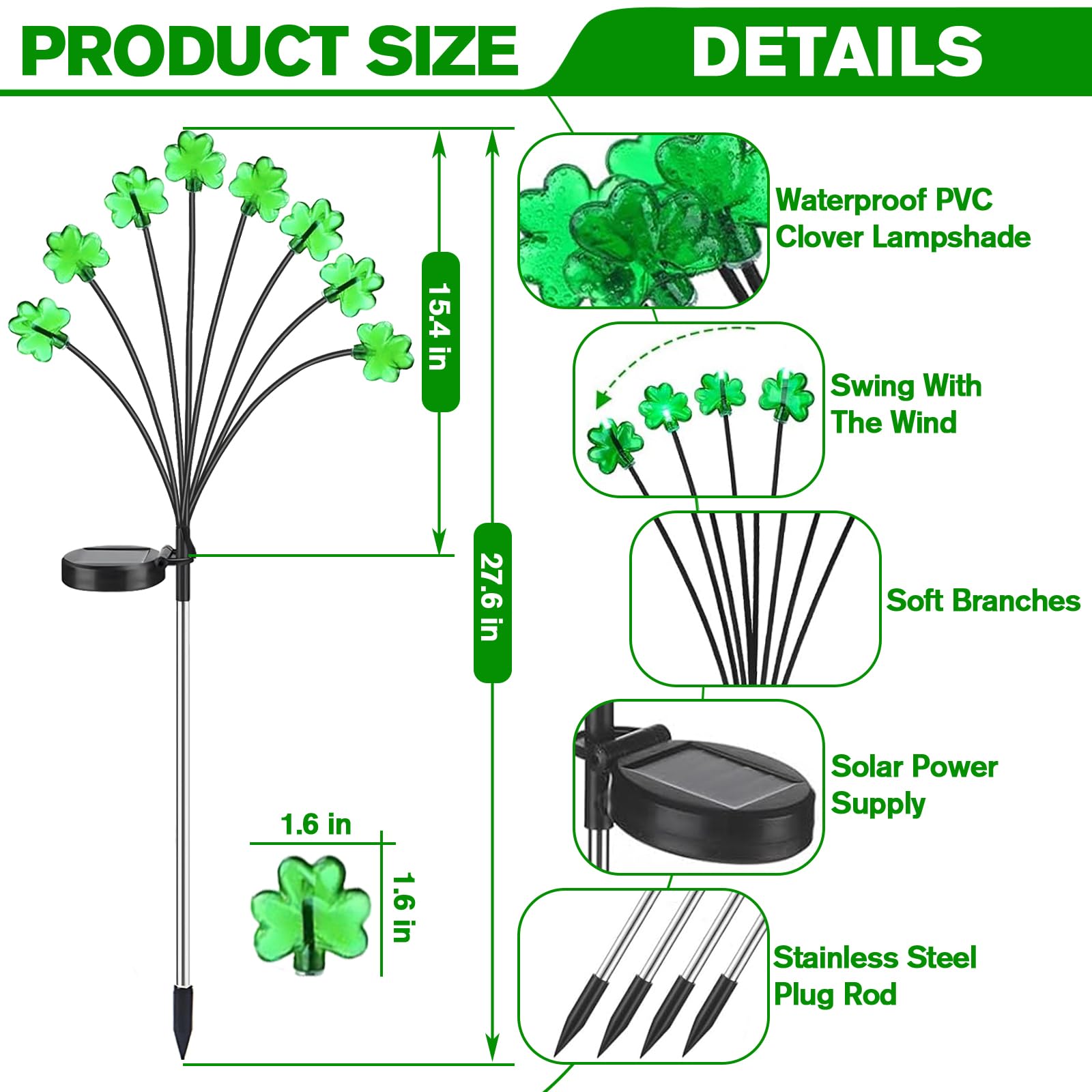 Strackvial Shamrock Pathway Light stands 30 inches tall as a visible garden focal point