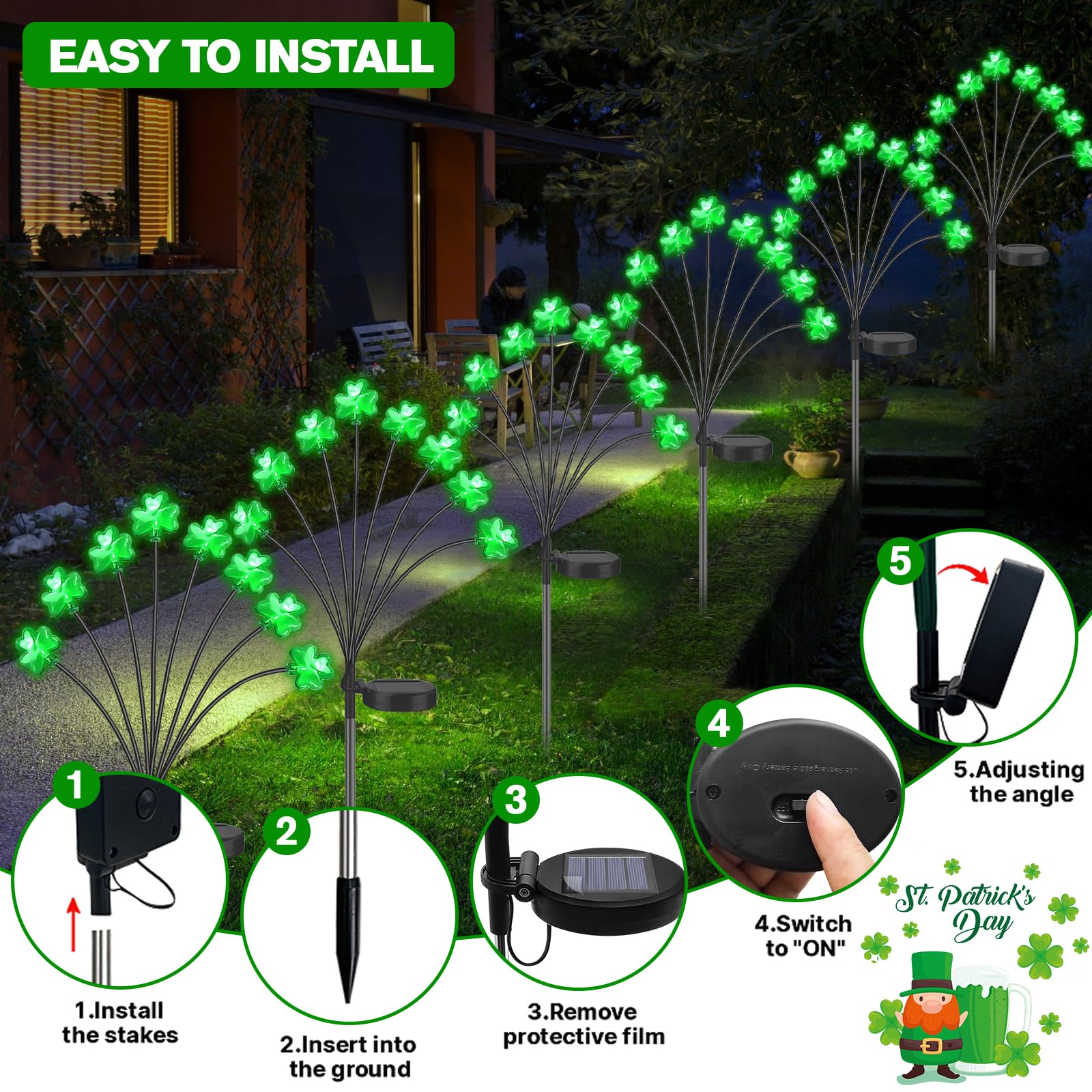 Strackvial Shamrock Pathway Light brightens garden and walkway with festive decor