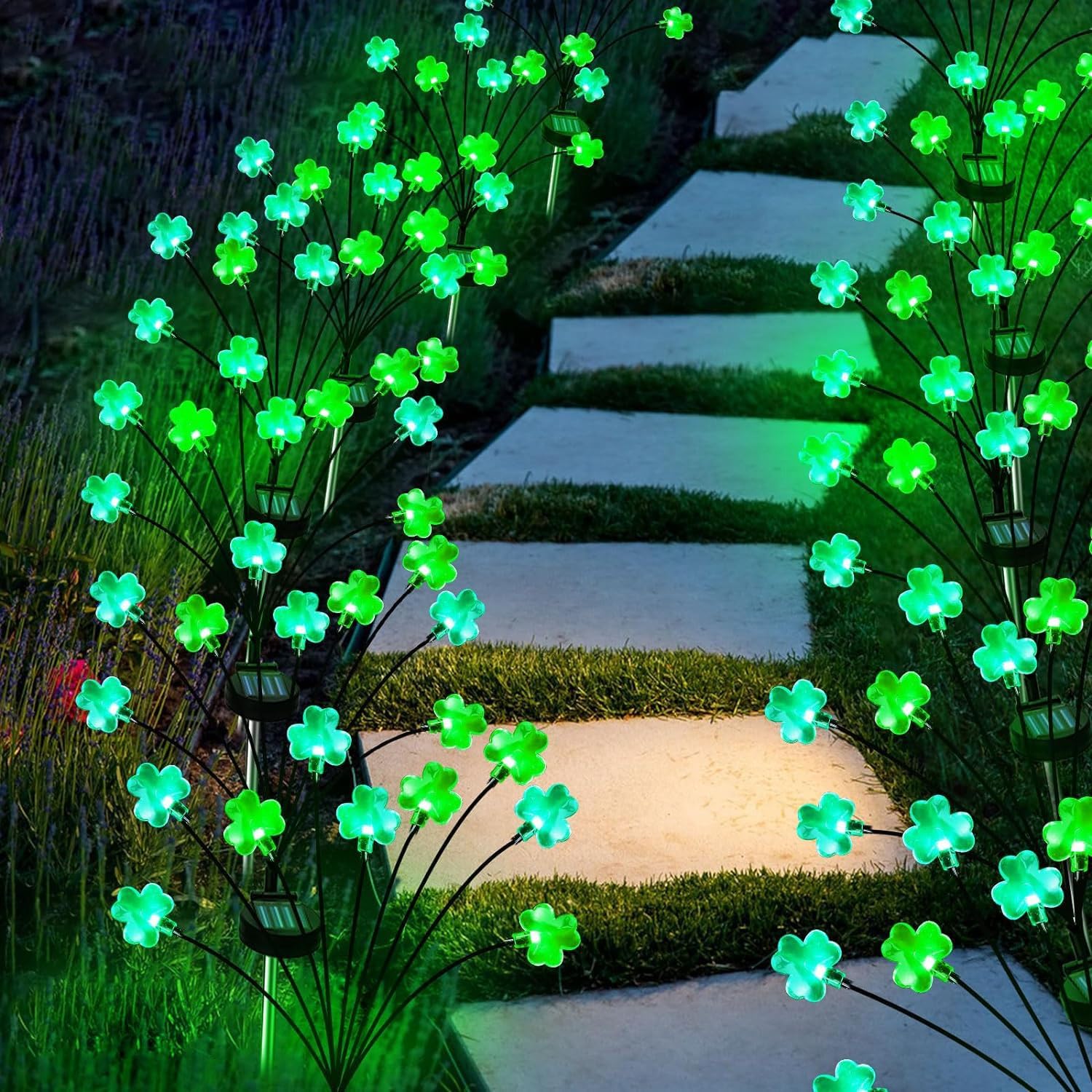 Strackvial Shamrock Pathway Light solar panel charges by day for reliable night lighting