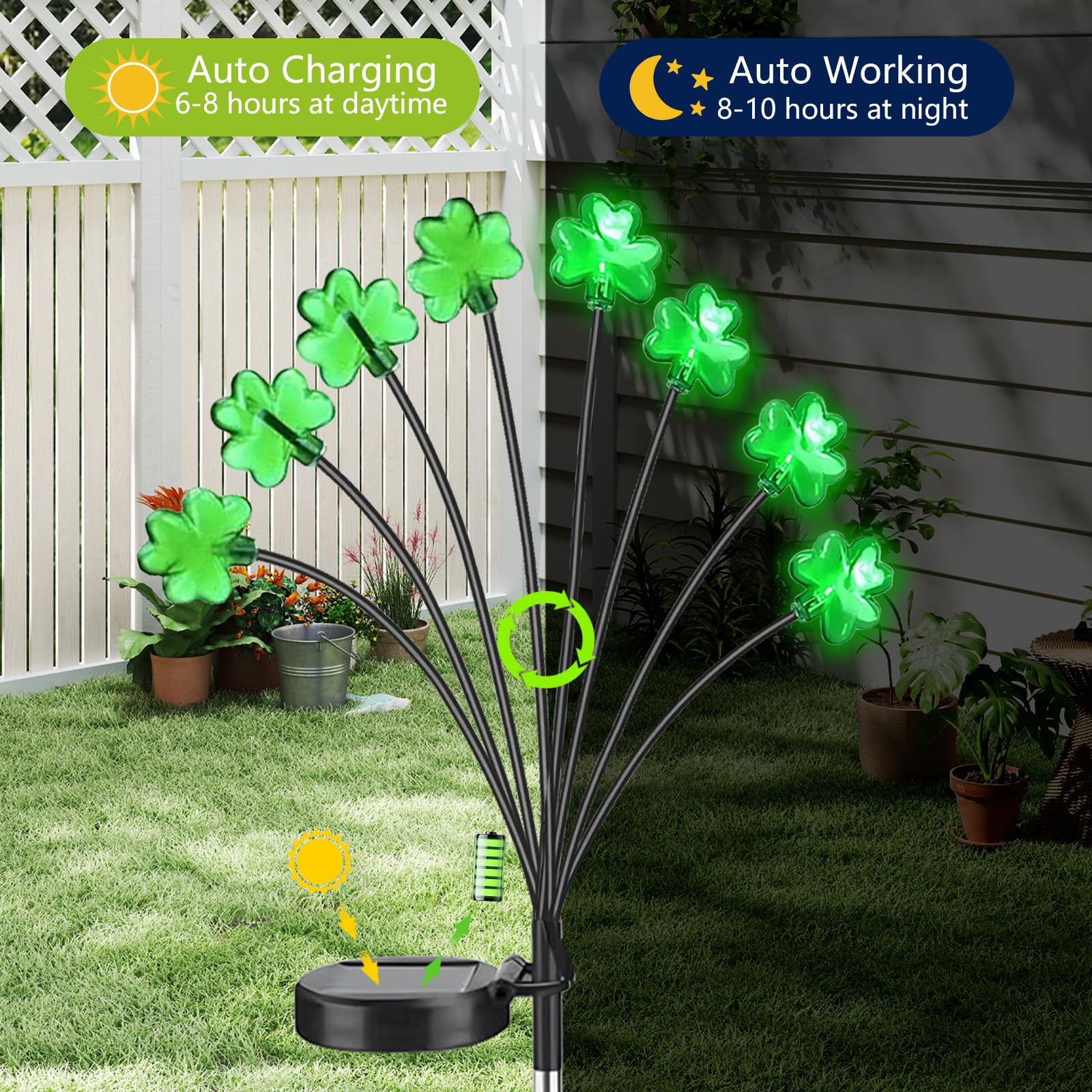 Strackvial Shamrock Pathway Light with two modes: steady or flashing for flexible lighting