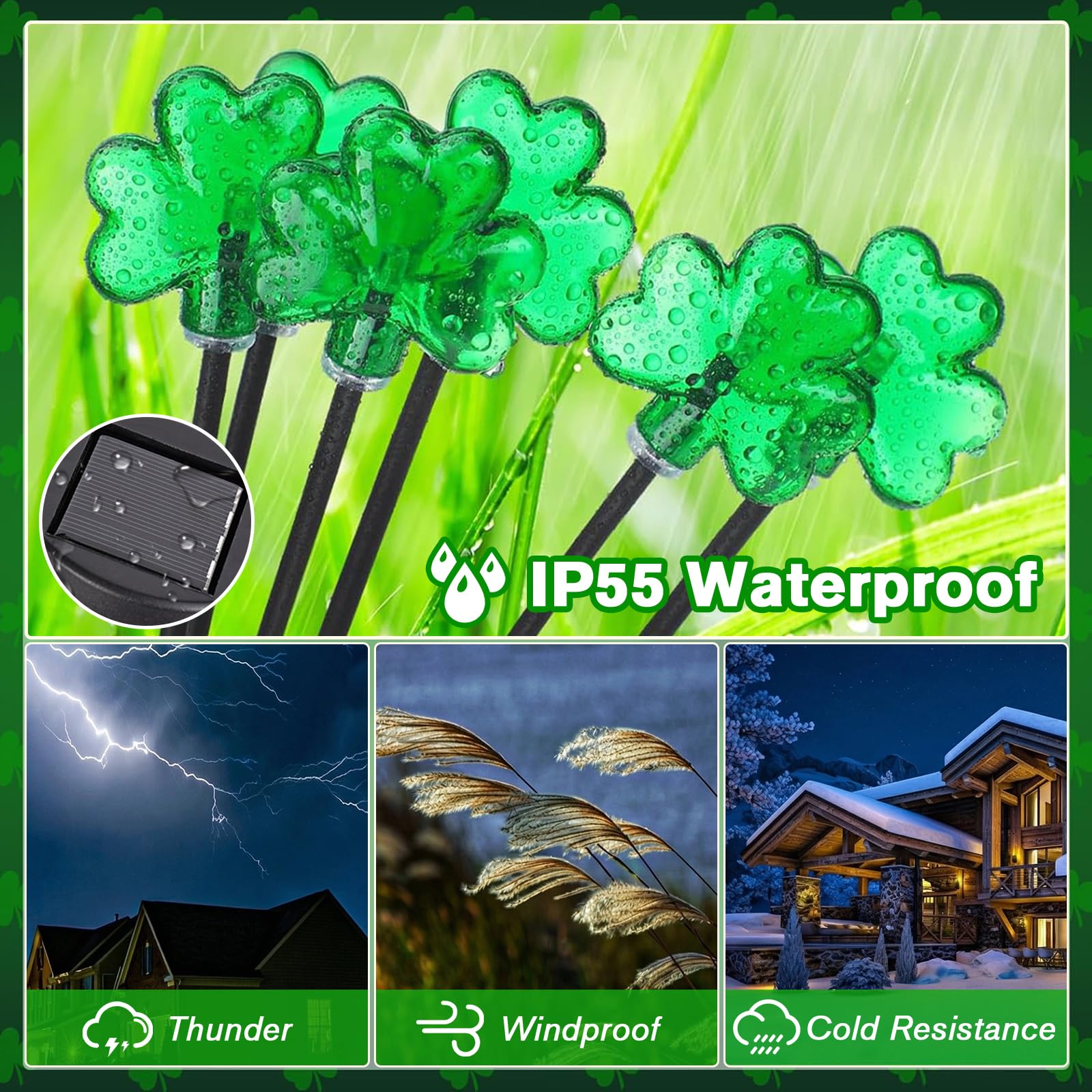 Strackvial Shamrock Pathway Light emits warm green glow for evening ambiance