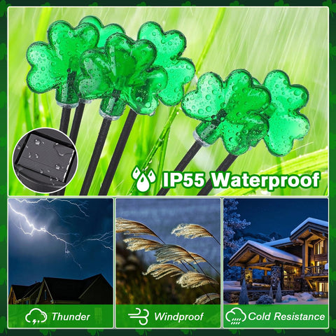 Strackvial Shamrock Pathway Light emits warm green glow for evening ambiance