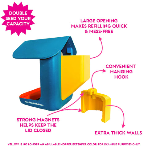 StramMade Hopper Extender small seed extension for Bird Buddy reduces refills