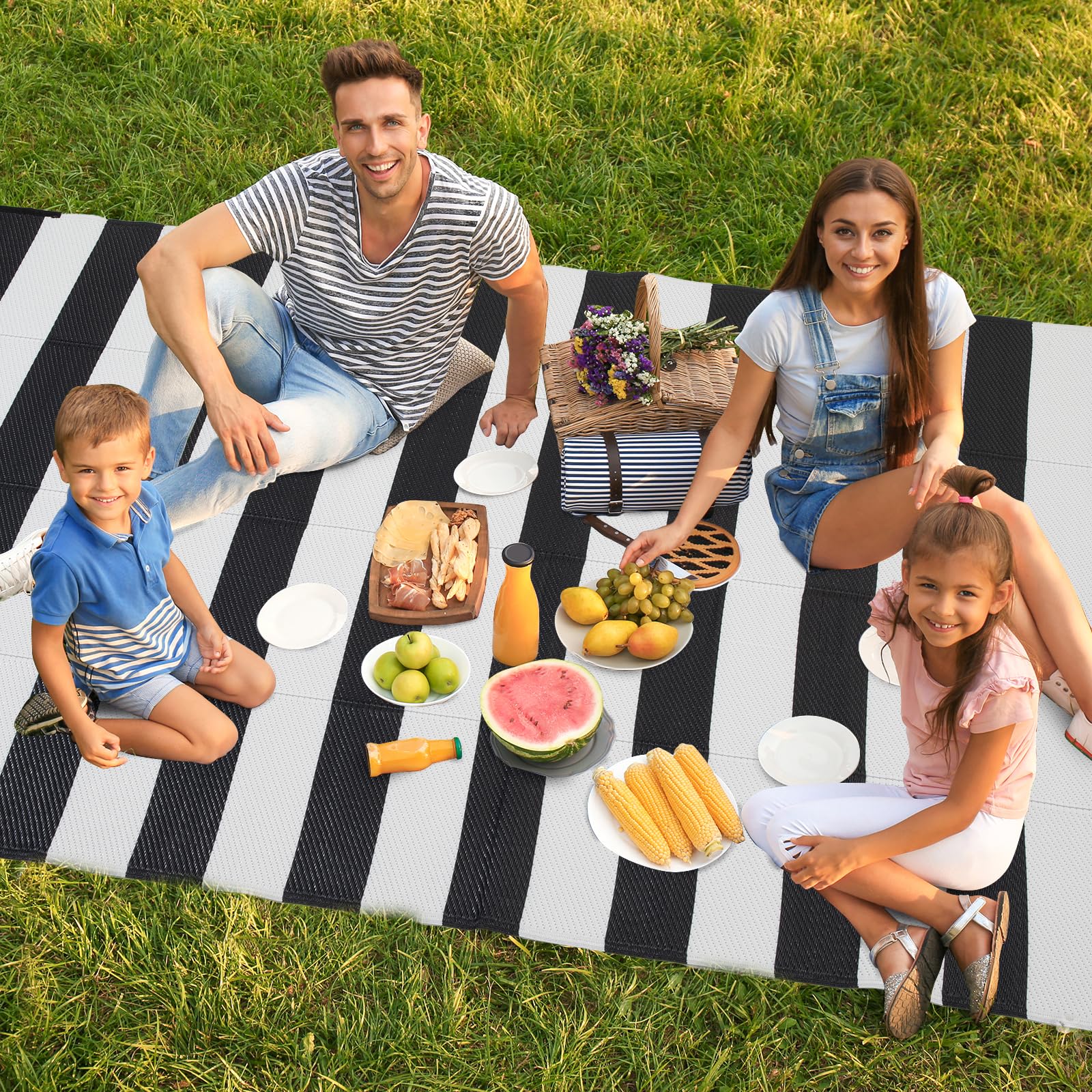 Strickland Home outdoor rug with stain-resistant weave for quick cleanup after spills.