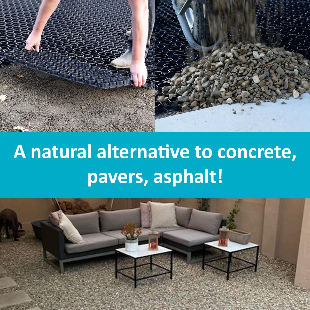 Strol PebbleLock gravel stabilizer panels used in parking pads for stable traffic