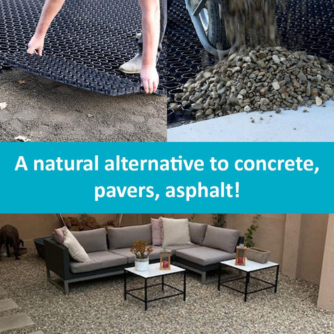 Strol PebbleLock gravel stabilizer panels used in parking pads for stable traffic