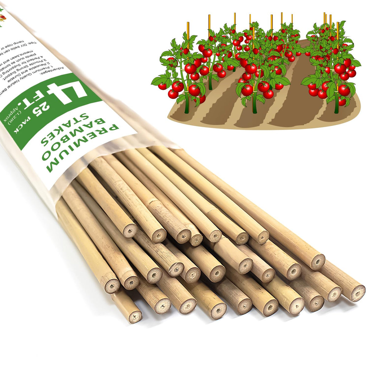 Stroller bamboo stake 4ft for garden trellising and plant support.