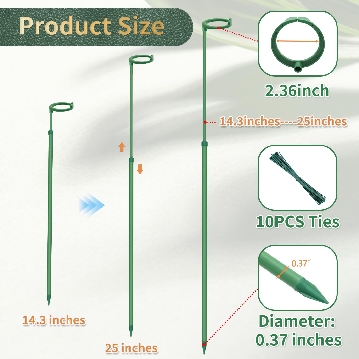 Stroller extendable stakes adapt from 14.3 to 25 inches for growing vines.