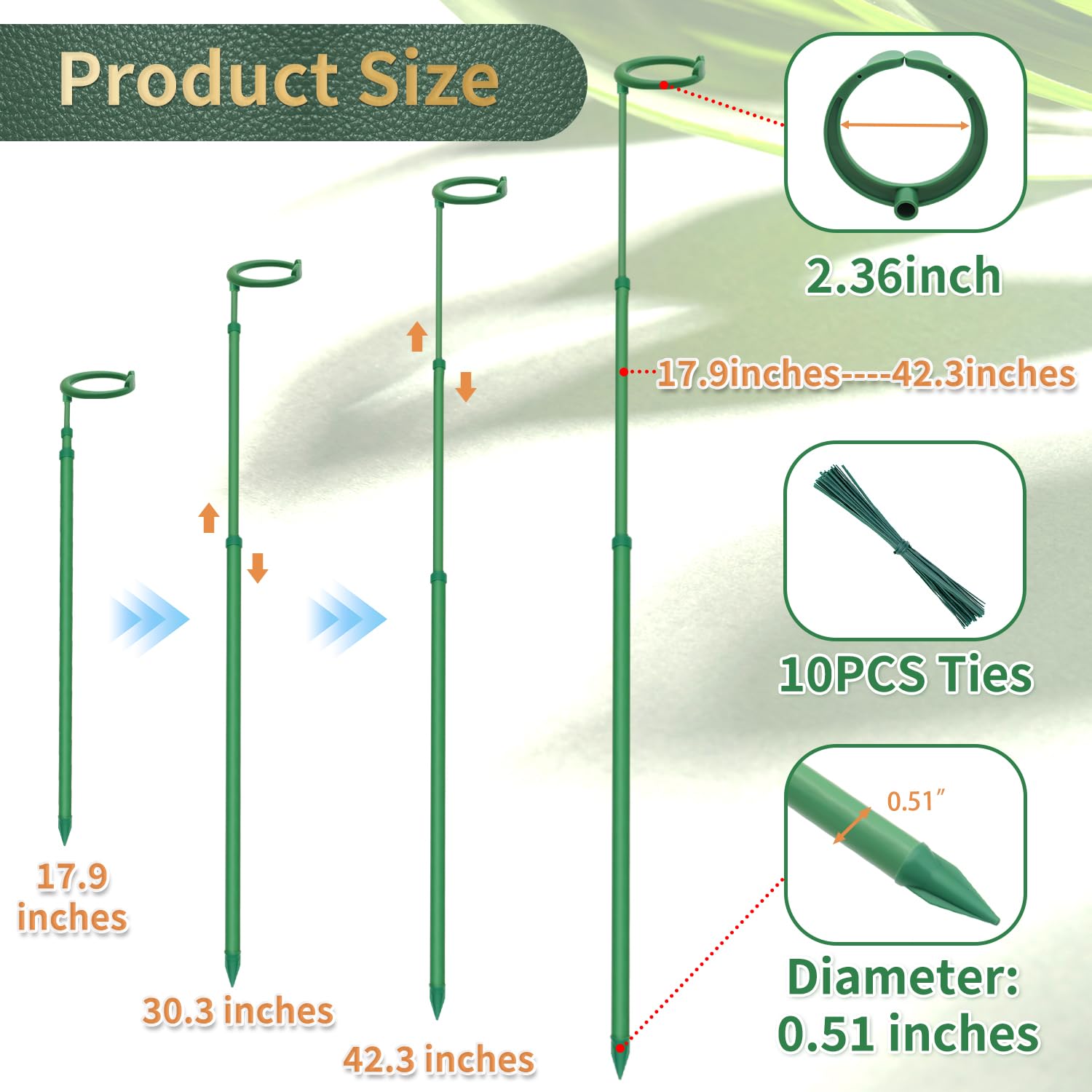 Stroller stake with top clip securing Monstera stem for guidance.