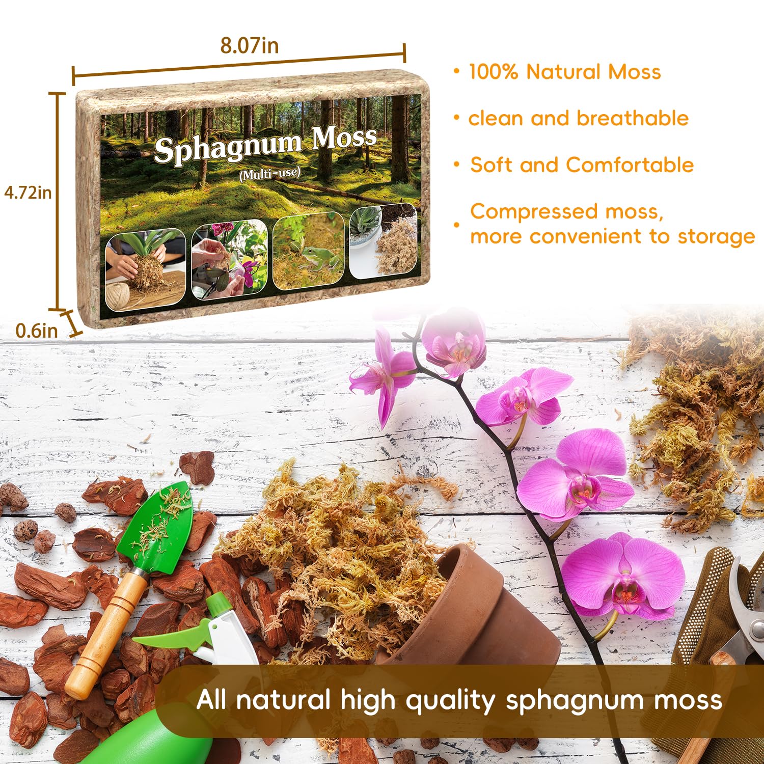 Stroller sphagnum moss retains moisture with breathable texture for roots