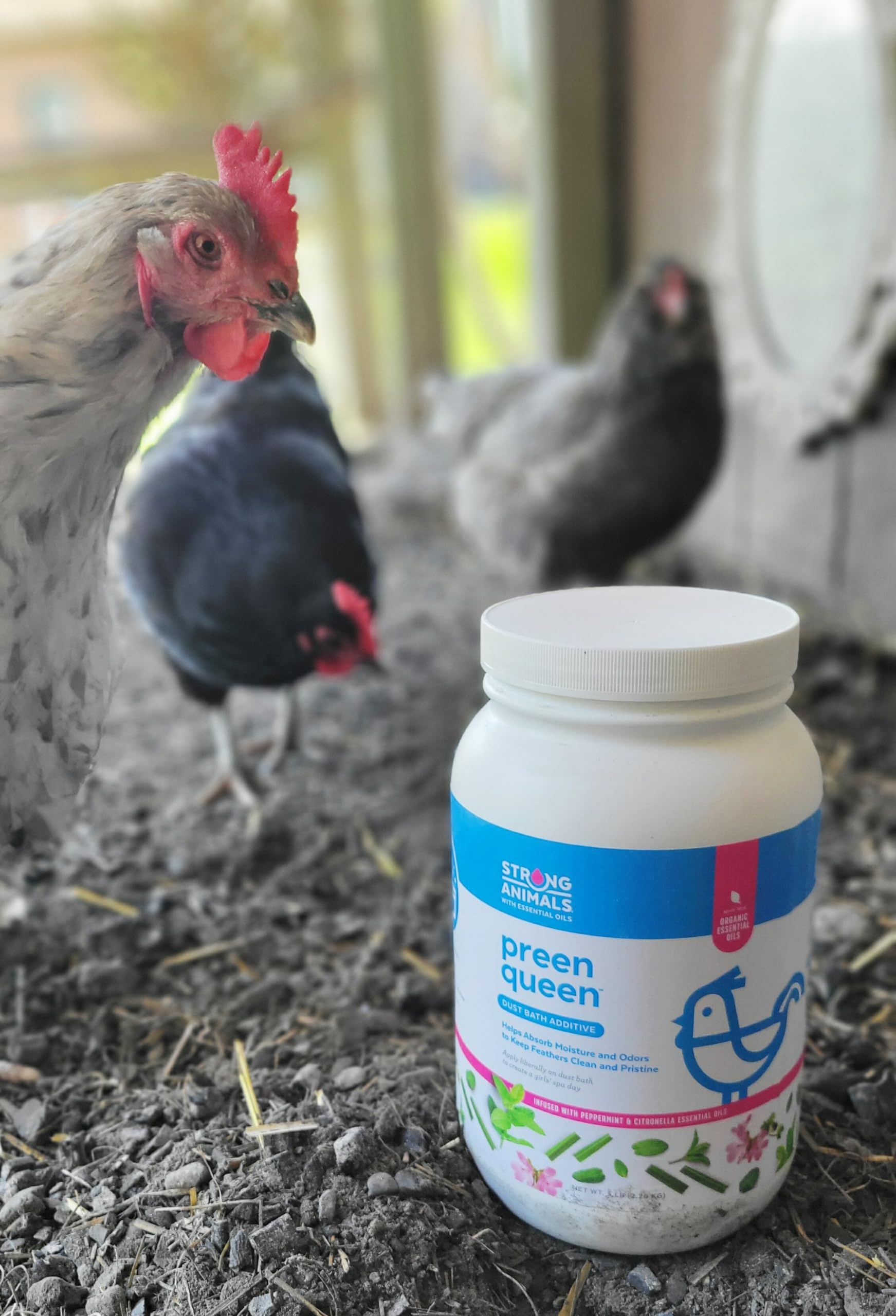 Coop odor control with Strong Animals Preen Queen for a cleaner environment.