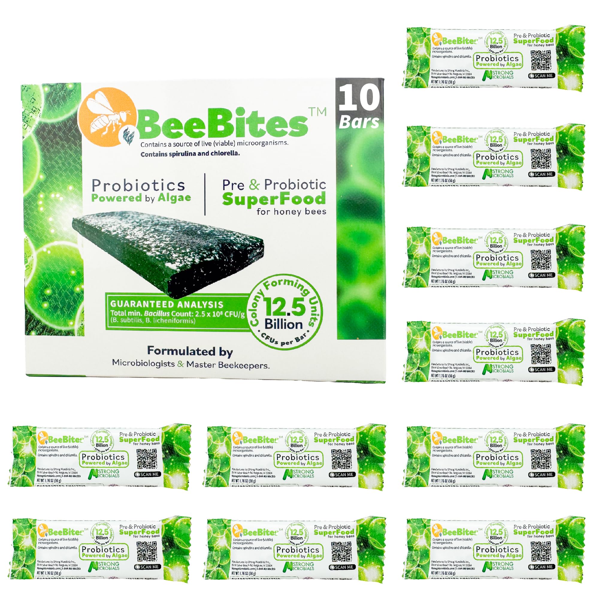 STRONG MICROBIALS BeeBites bar on the hive top bar supports hive vitality and ease of use.