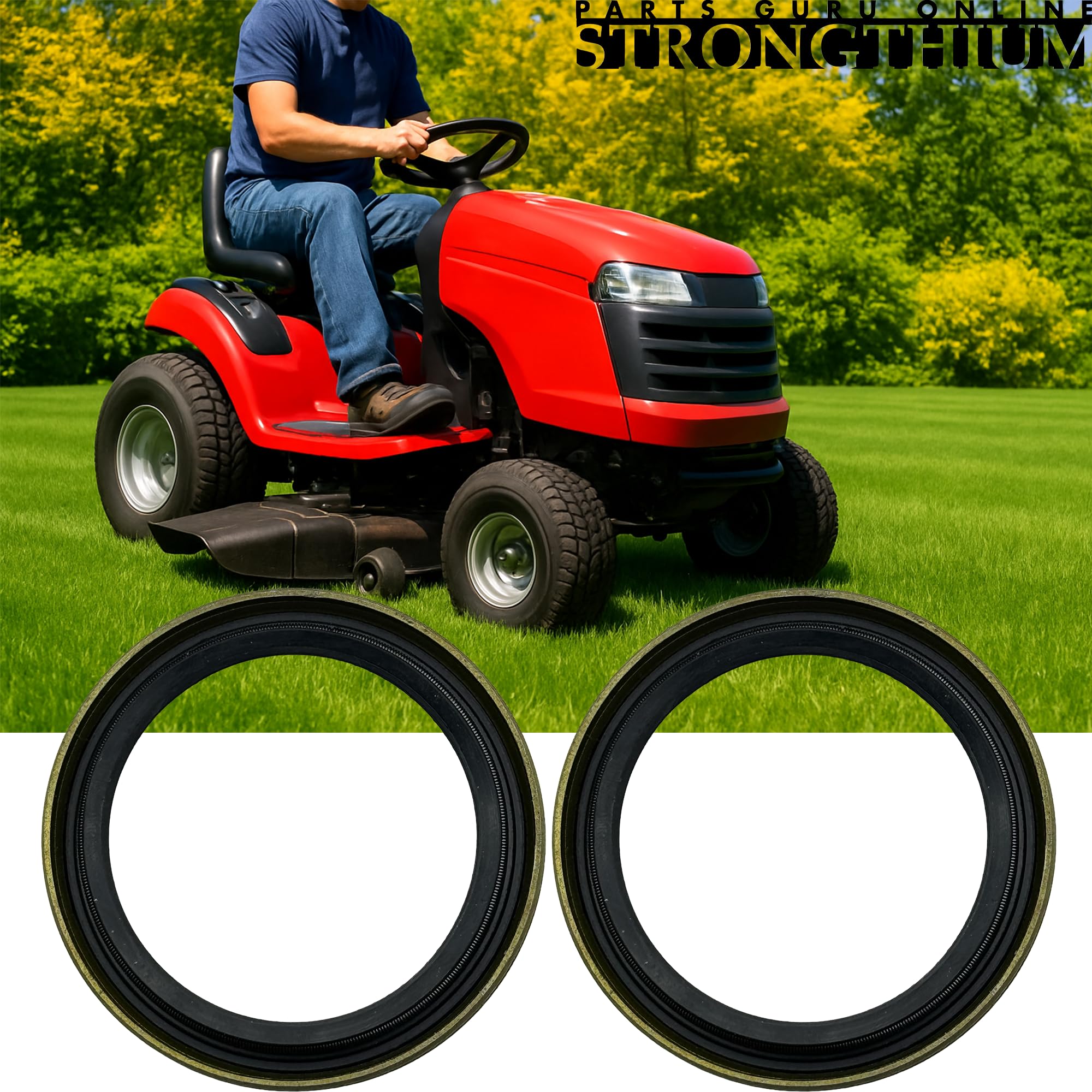 Strongthium oil seal installed on a riding mower for leak prevention.