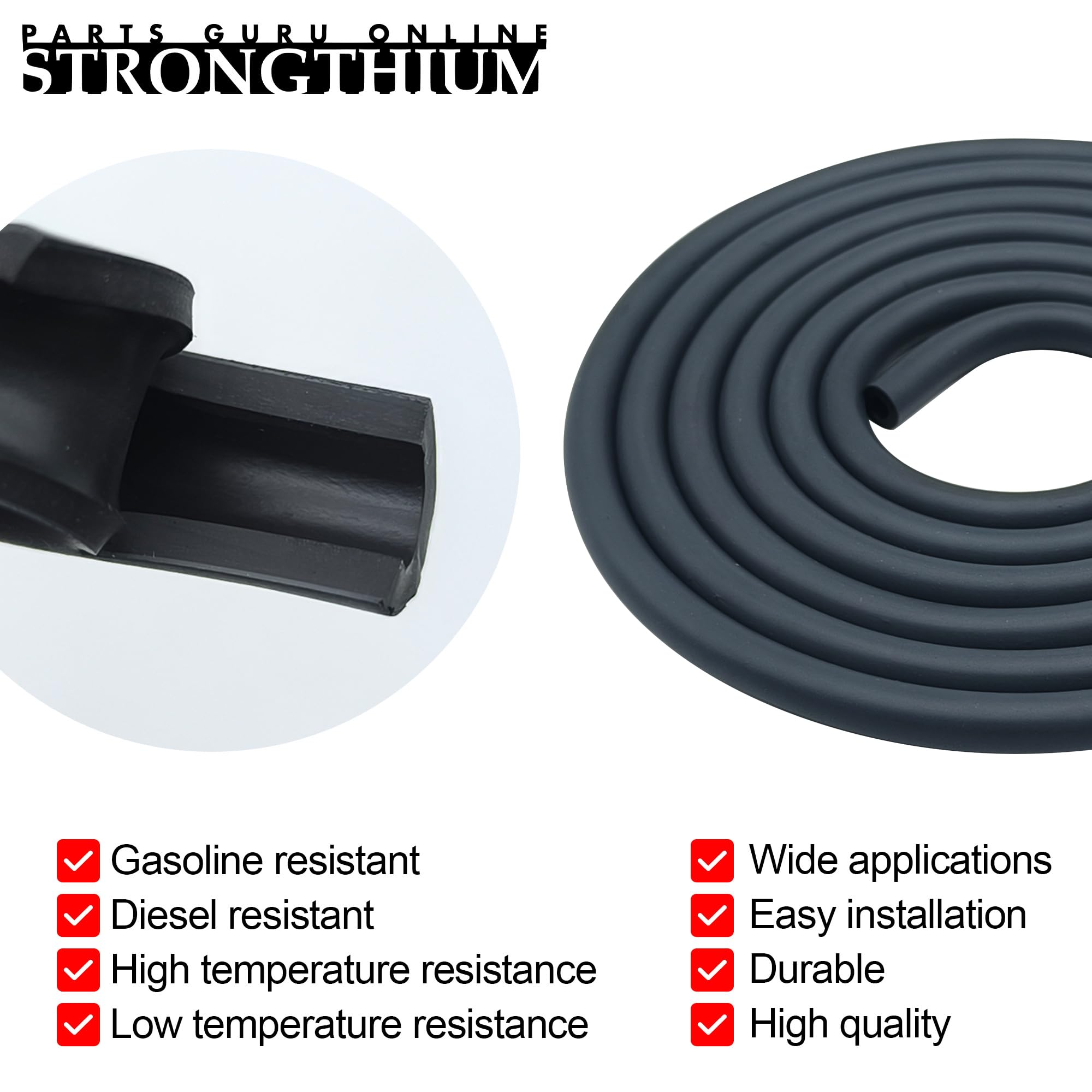 Strongthium rubber hose close-up highlights durable exterior and smooth interior.