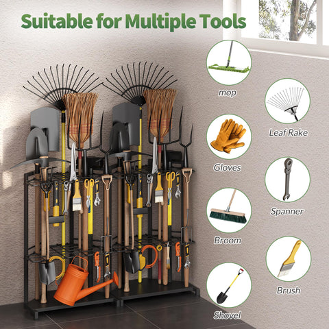 Sttoraboks organizer with 14 hooks ideal for shovels, rakes, and long-handled tools