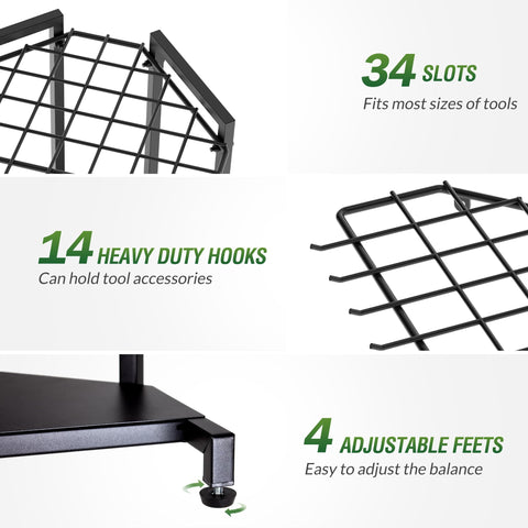 Sttoraboks garden tool organizer shows 34 compartments for versatile tool storage