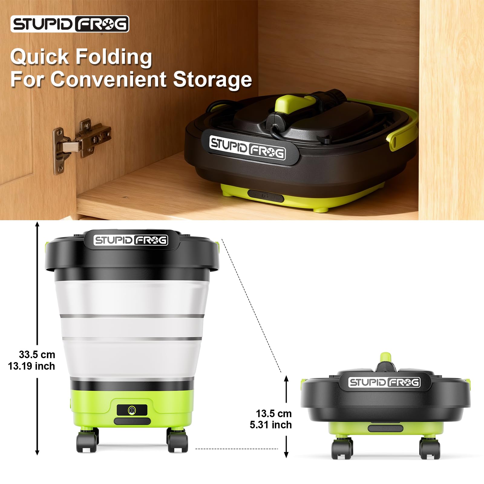 StupidFrog battery-powered washer ideal for RV camping and outdoor cleaning.