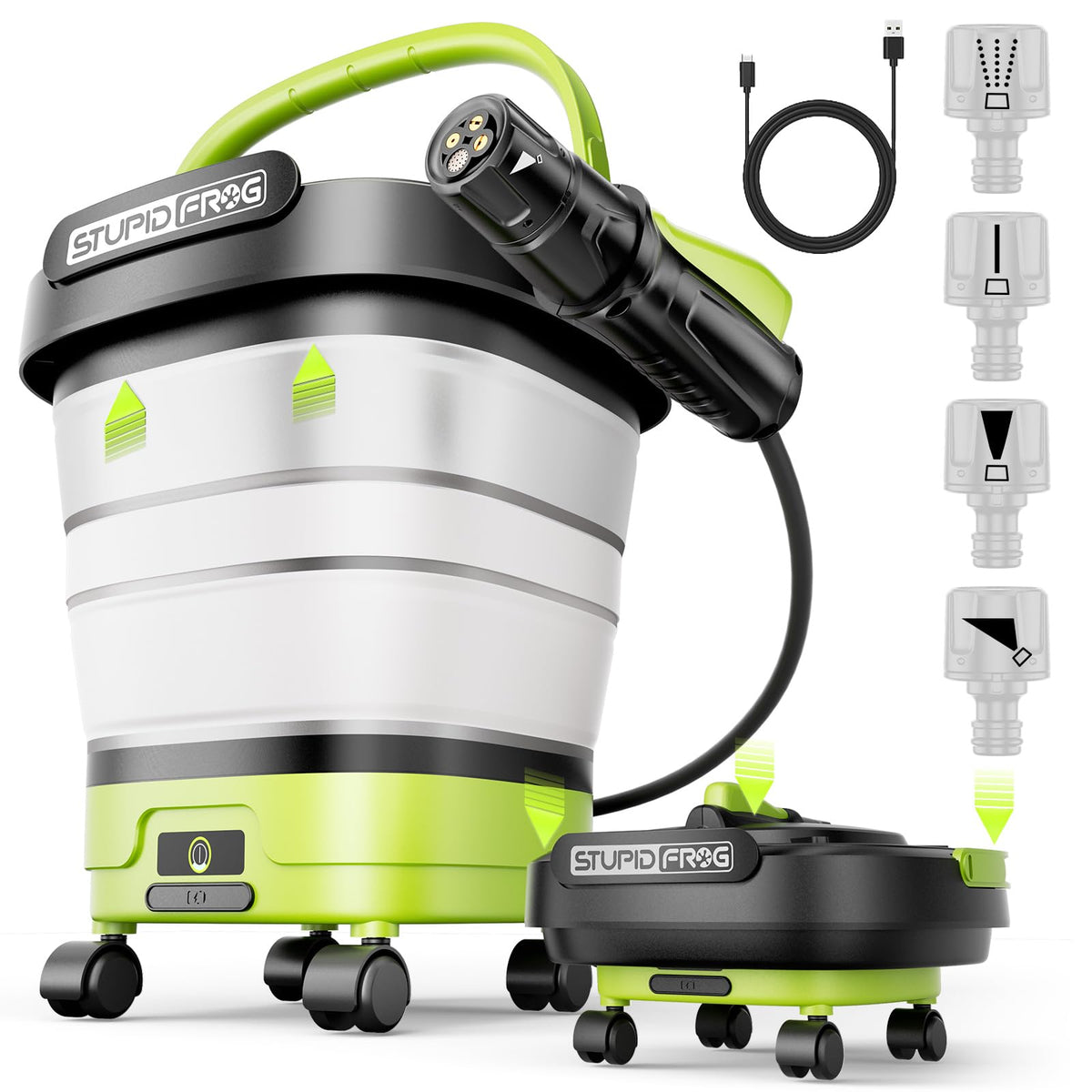 StupidFrog portable cordless washer with foldable tank for easy storage.