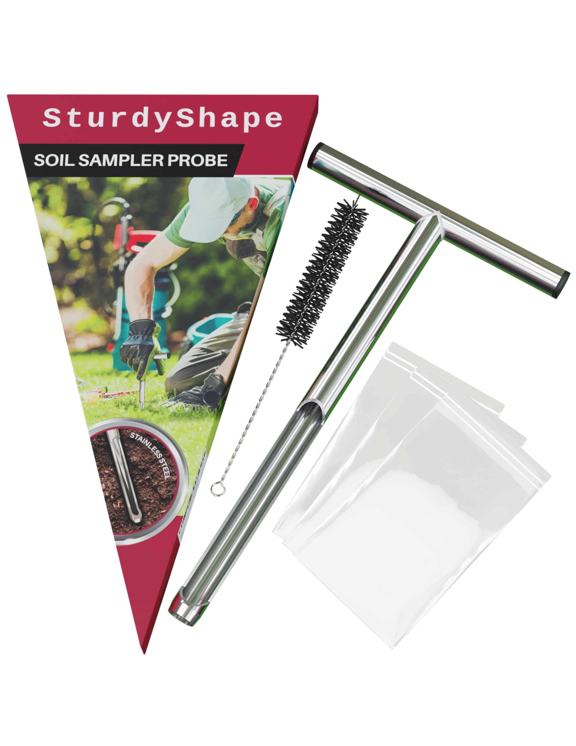 SturdyShape soil probe close-up in stainless steel for outdoor sampling