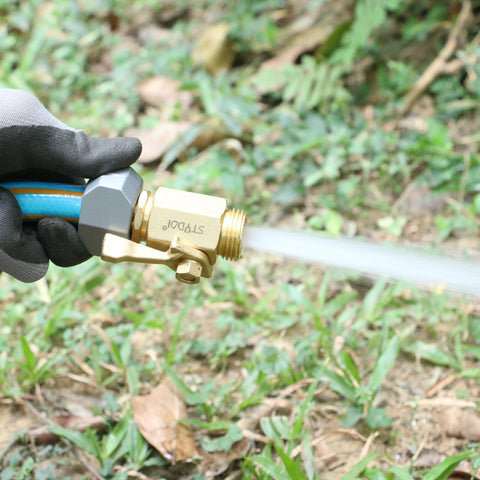 STYDDI brass valve attached to a standard garden faucet