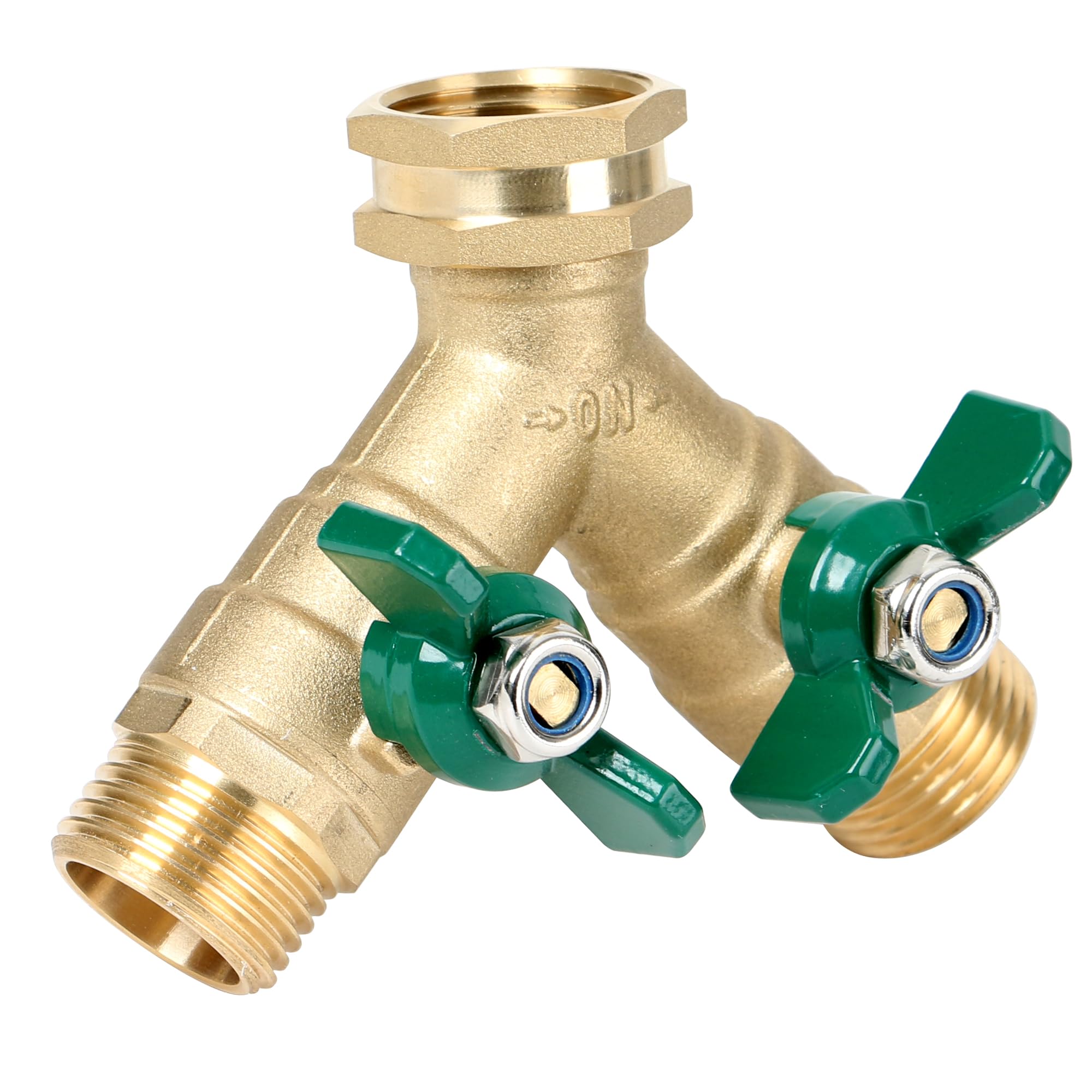 STYDDI garden hose splitter full-flow view shows unrestricted water delivery.