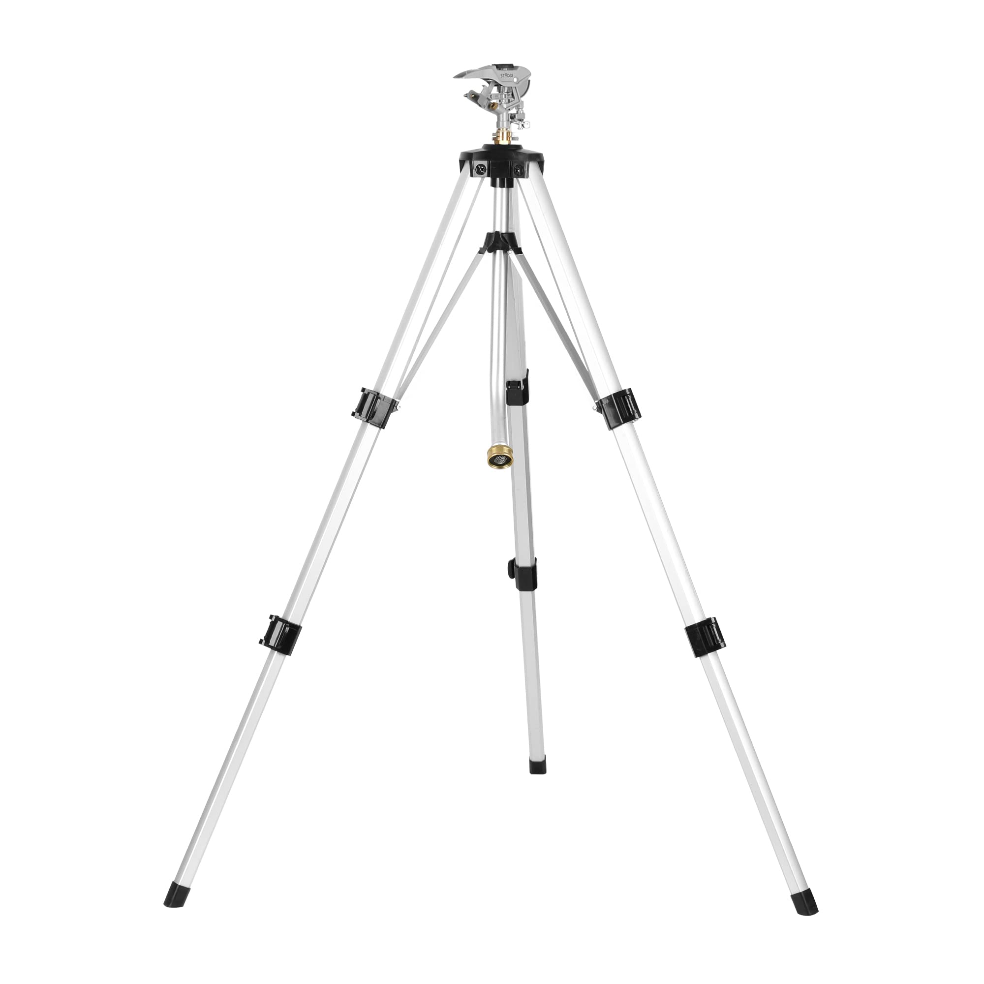 STYDDI heavy-duty tripod sprinkler front view shows sturdy design for wide yard coverage