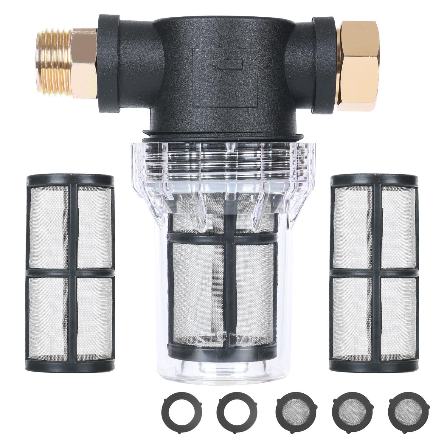 STYDDI inline filter for well water captures sediment before reaching hoses and tools