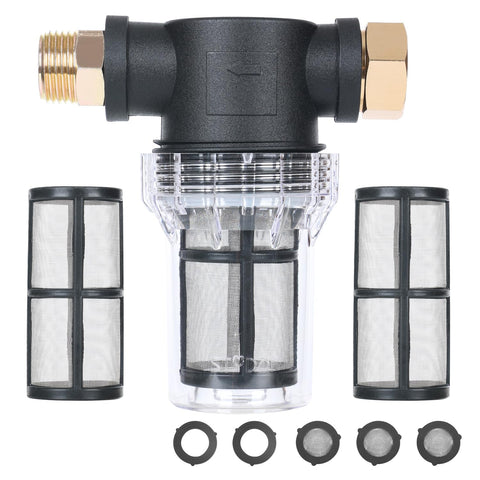 STYDDI inline filter for well water captures sediment before reaching hoses and tools