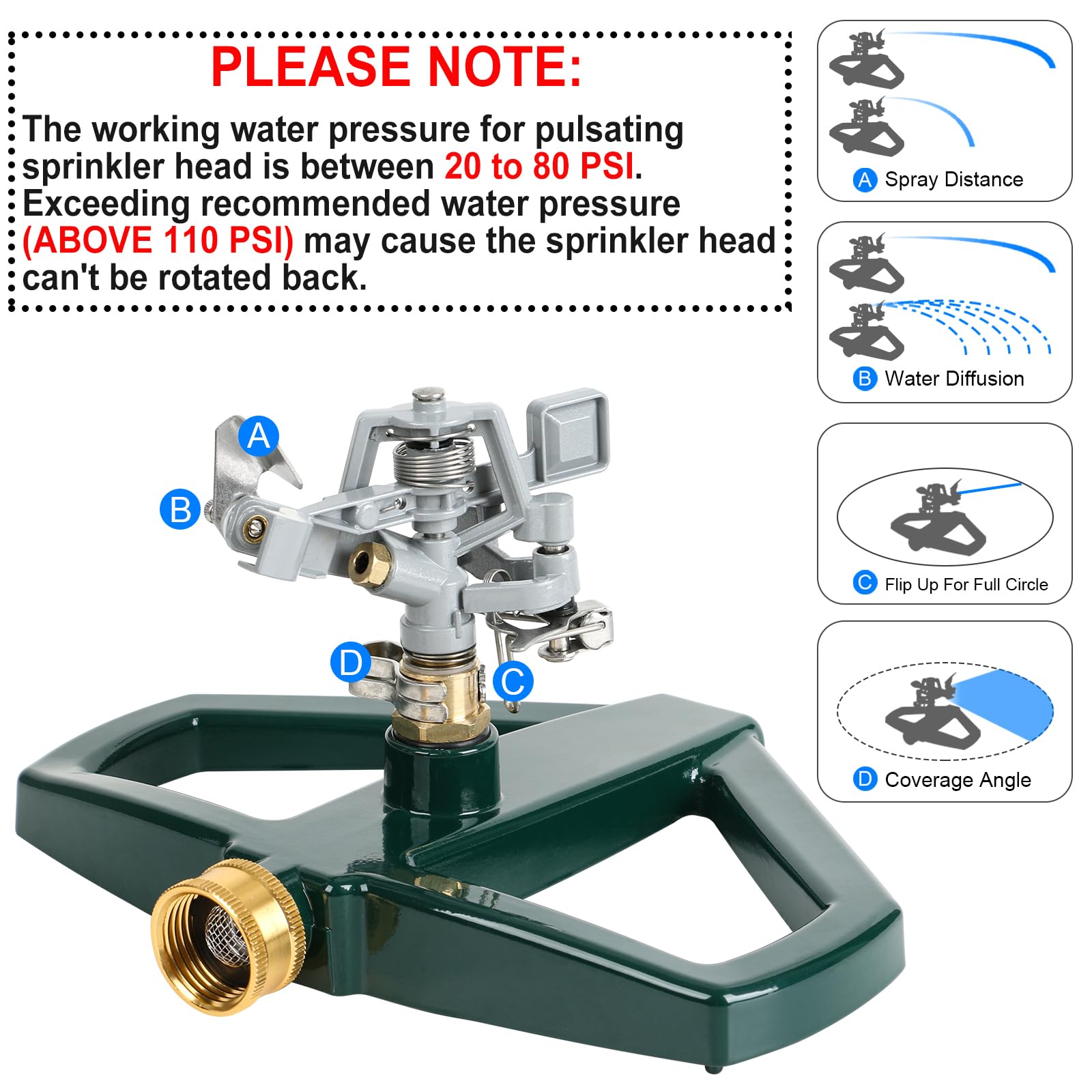 STYDDI metal base durability prolongs lawn irrigation through rain and sun