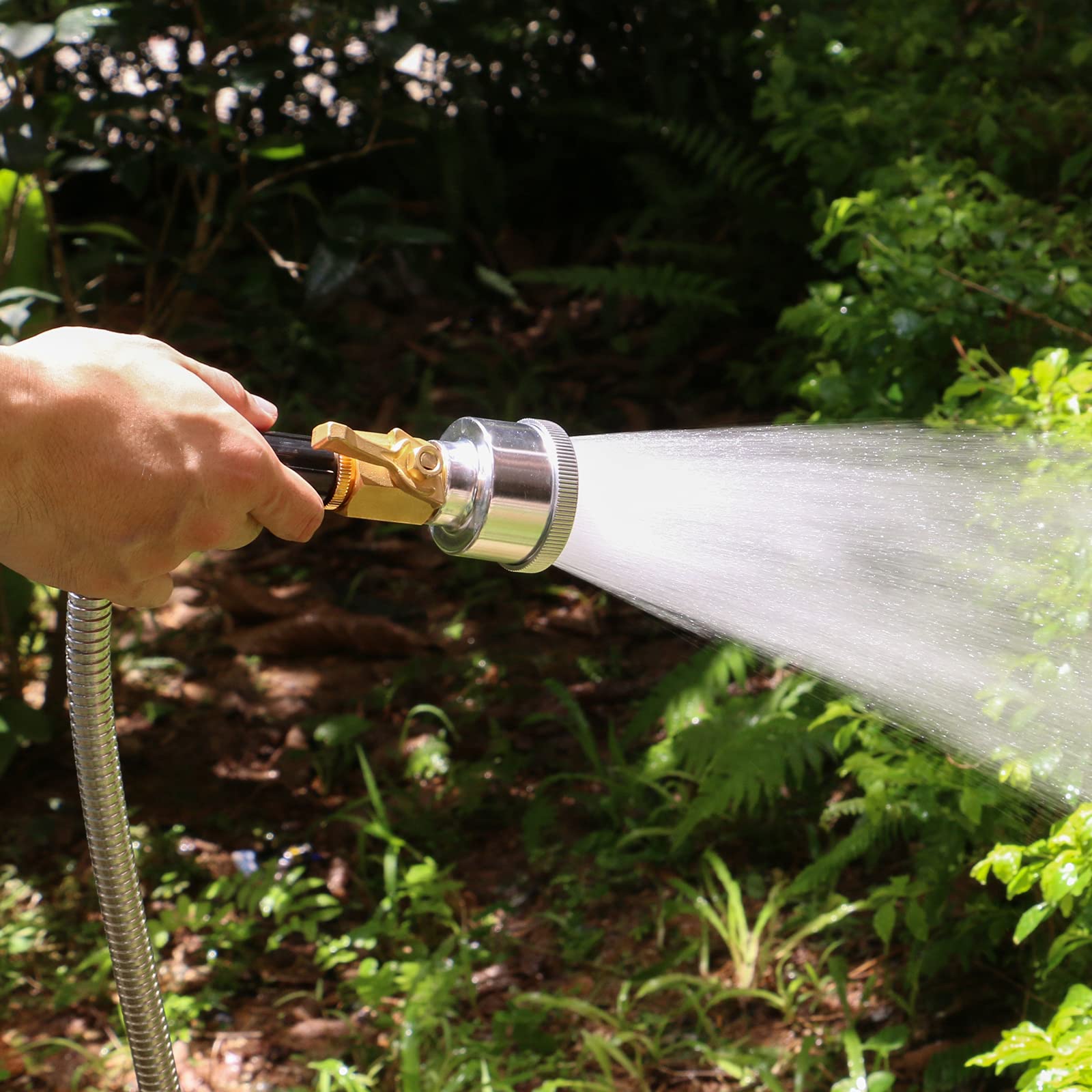 STYDDI outdoor garden hose setup featuring shut-off valve