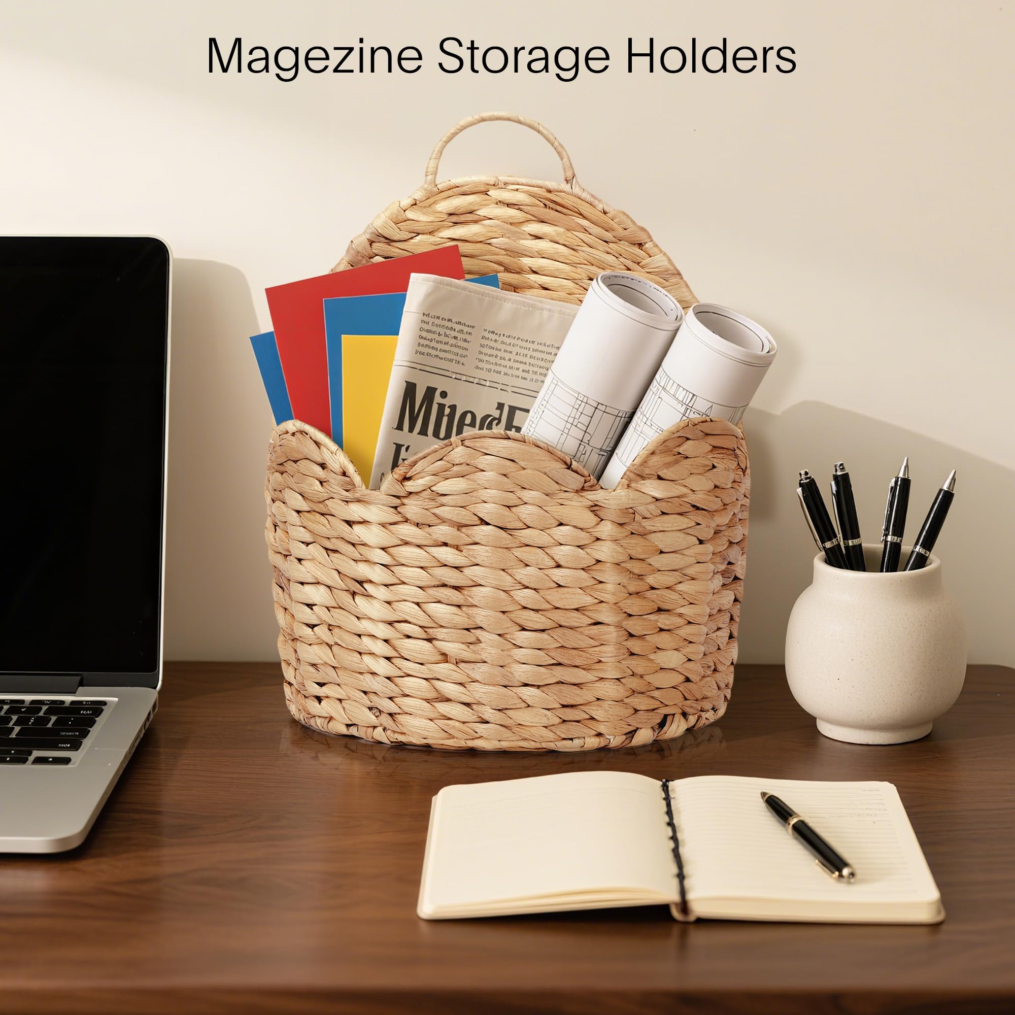 Stylave multi-use storage holds magazines, fruits, and cookbooks neatly.