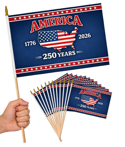 Style-A Flag 12-pack small American flags on sticks, ideal for parades and desk displays.