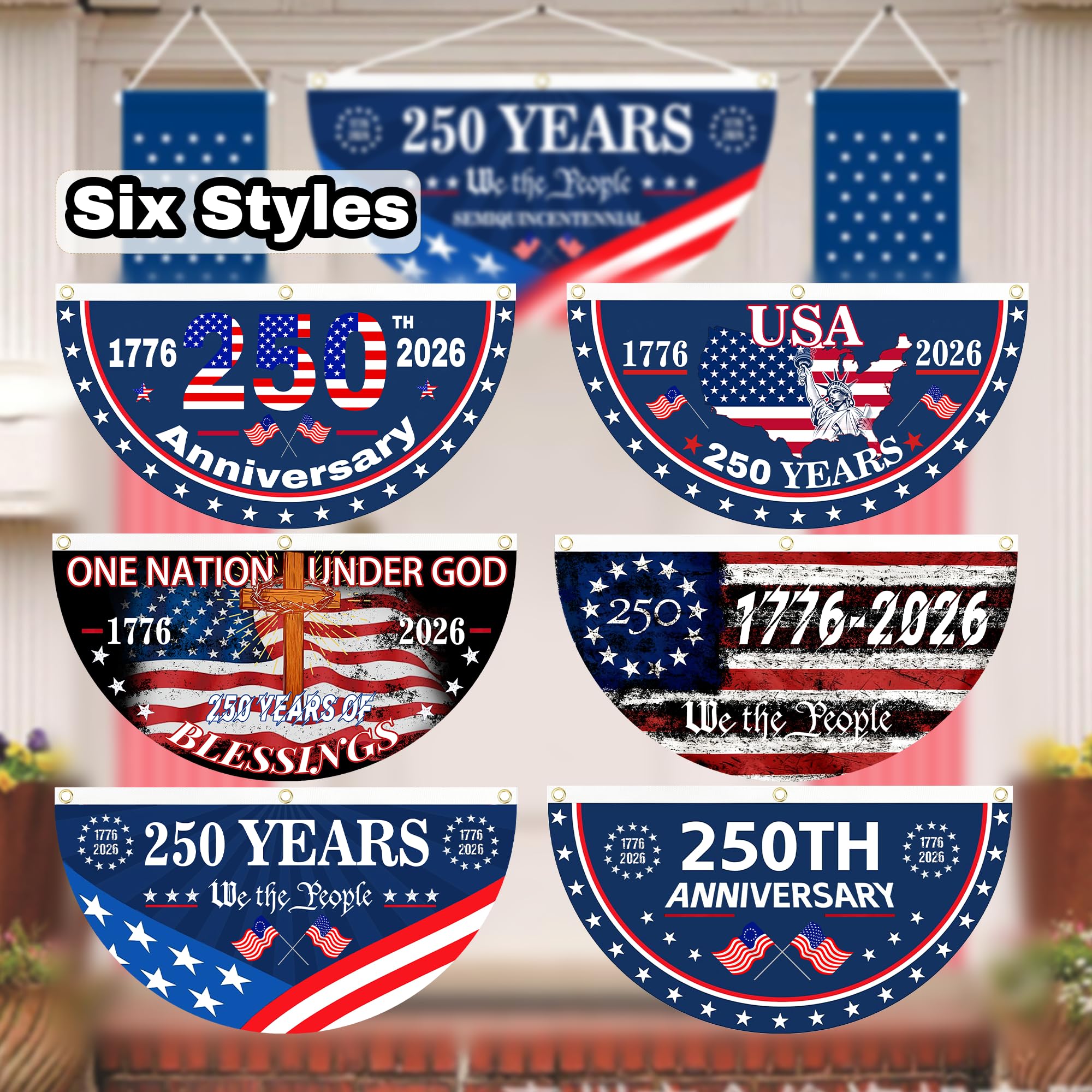 Style A porch decoration provides a patriotic focal point.