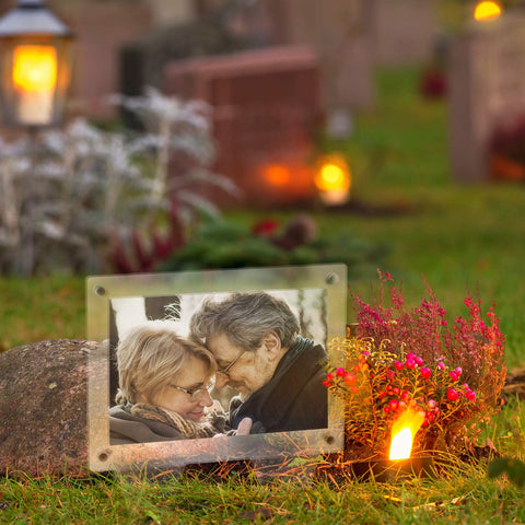 Suaific frame installation on tombstone for quick grave marker setup