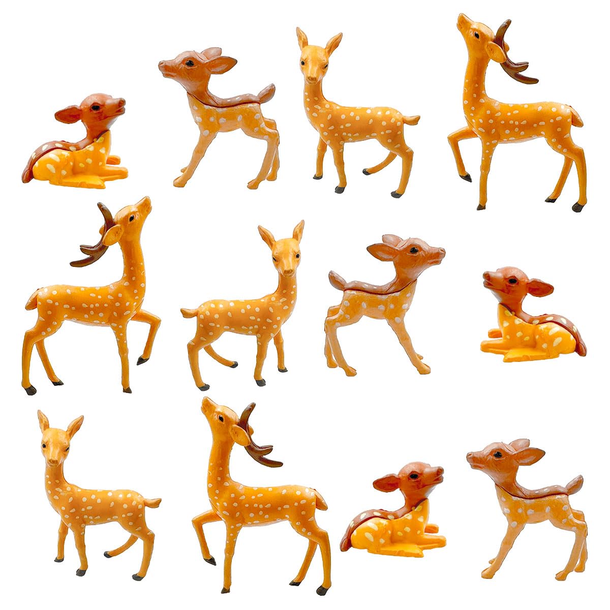 Suartus deer miniature figurine set, 12pc, ideal for table decor and fairy gardens.