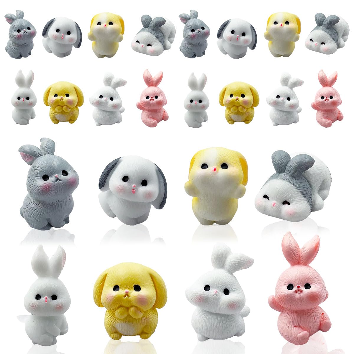 Suartus Easter rabbit figurine set, 24 resin minis in bright colors for garden decor.