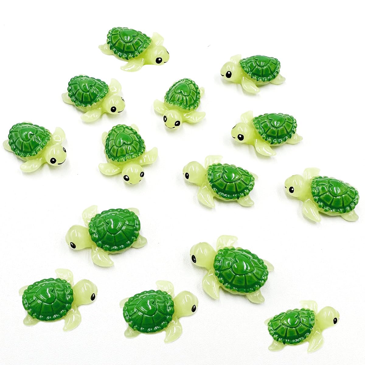 Suartus mini green turtle figurines in a fairy garden display.
