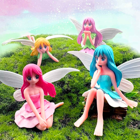 Suartus miniature fairy figurines in purple for DIY fairy garden decoration and whimsical displays.