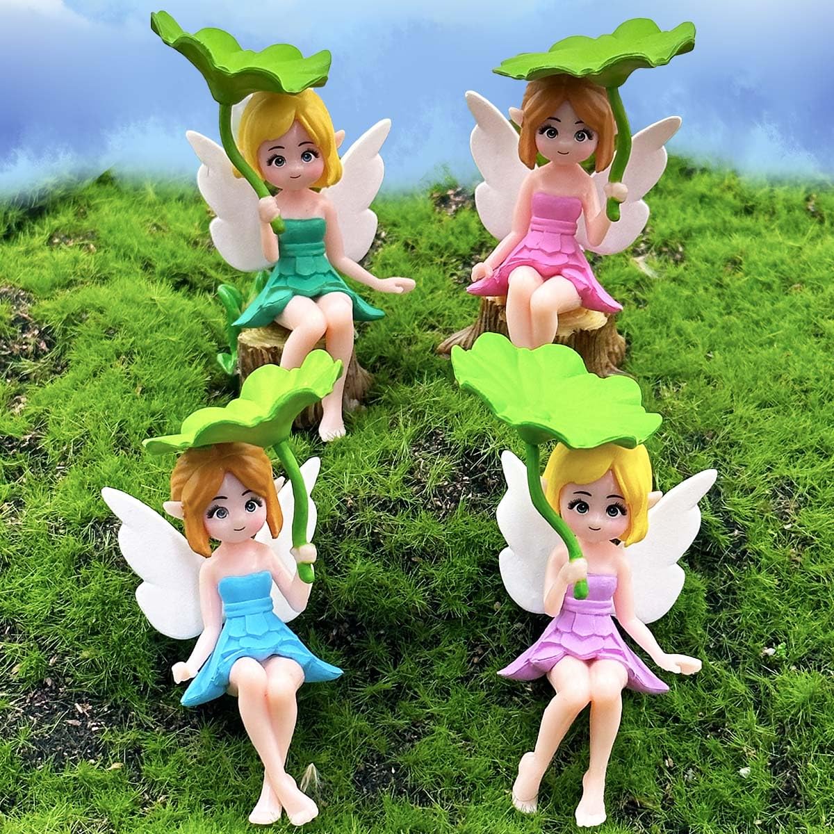 Suartus miniature fairy on a lotus leaf for charming outdoor garden decor