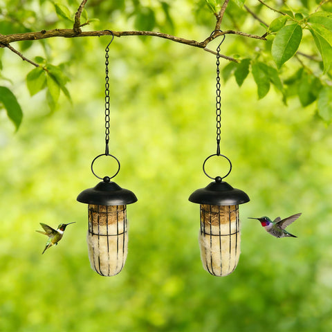 SucculentLovers 2-pack nesting material in metal cage supports backyard birds.