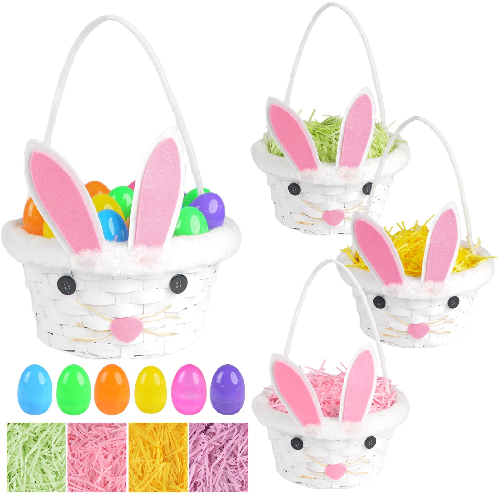 SucculentLovers Easter bunny ear woven baskets set with handles for easy egg hunts.