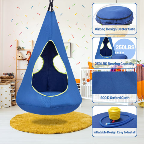 SUCHDECO Kids Nest Swing Chair blue, side view, safe indoor/outdoor play