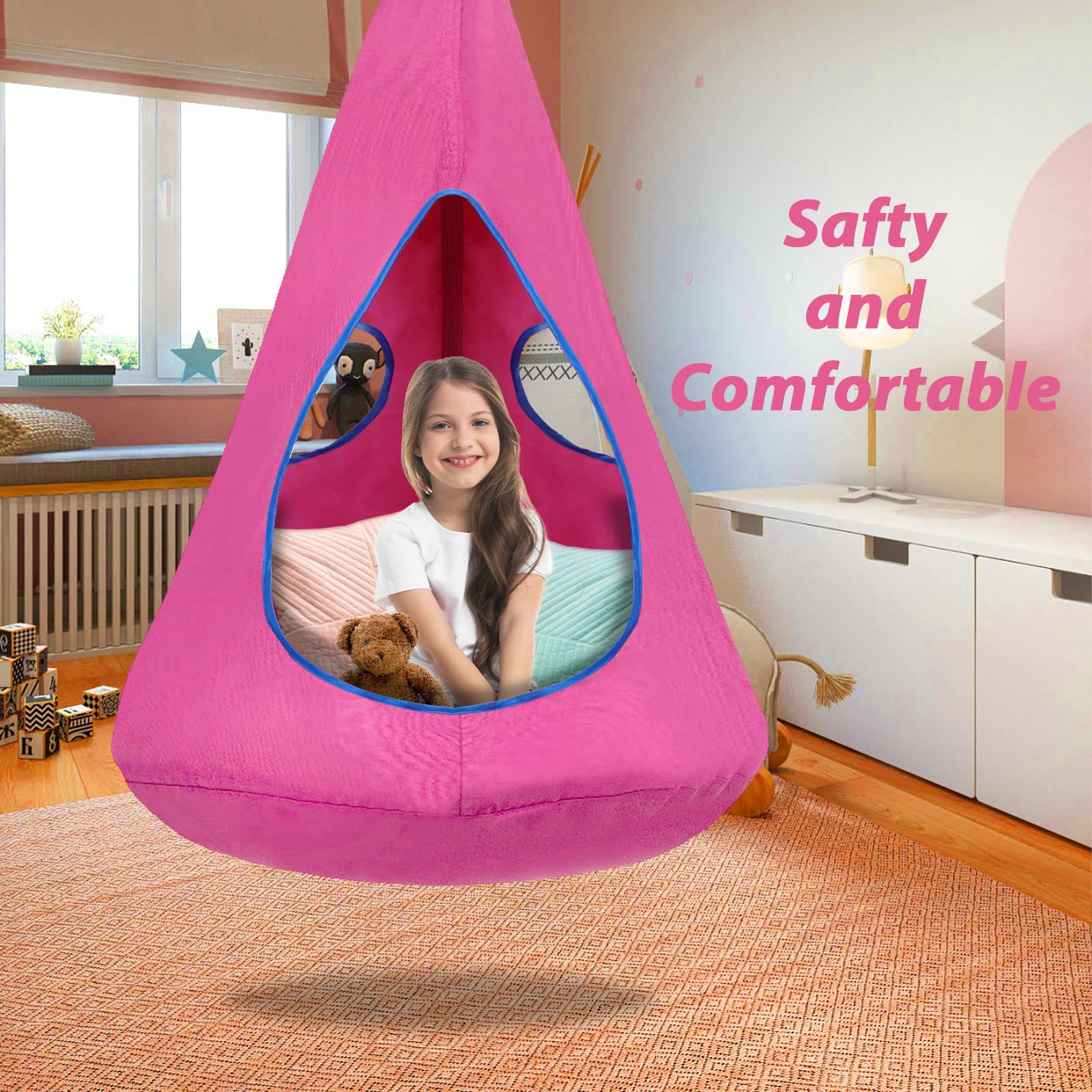 SUCHDECO pink sensory swing enables versatile indoor and outdoor play.