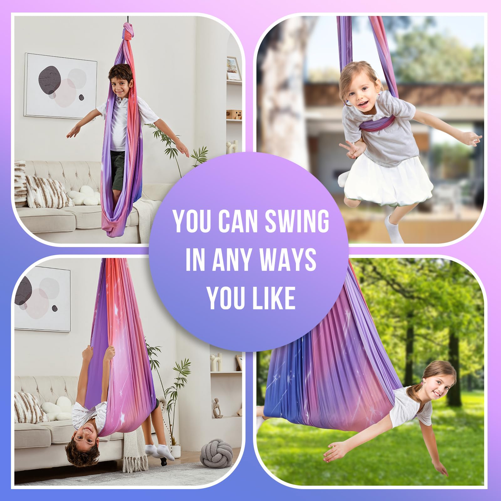 Suchdeco sensory swing supports up to 300 lbs for kids and adults.