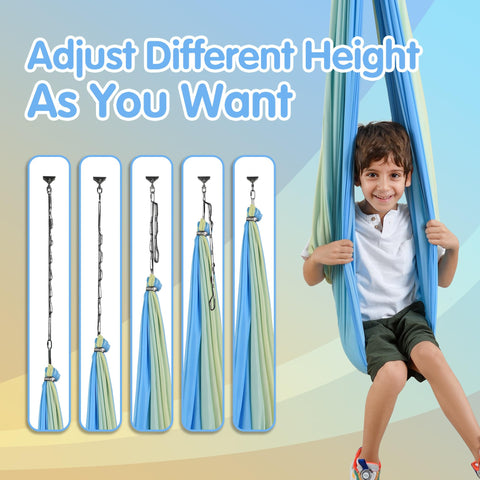 Suchdeco sensory swing-360-swivel-hanger reveals versatile swinging positions for dynamic therapy-like play.