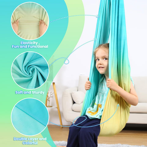 Suchdeco Sensory Swing diseño tipo abrazo para estabilidad y comodidad.