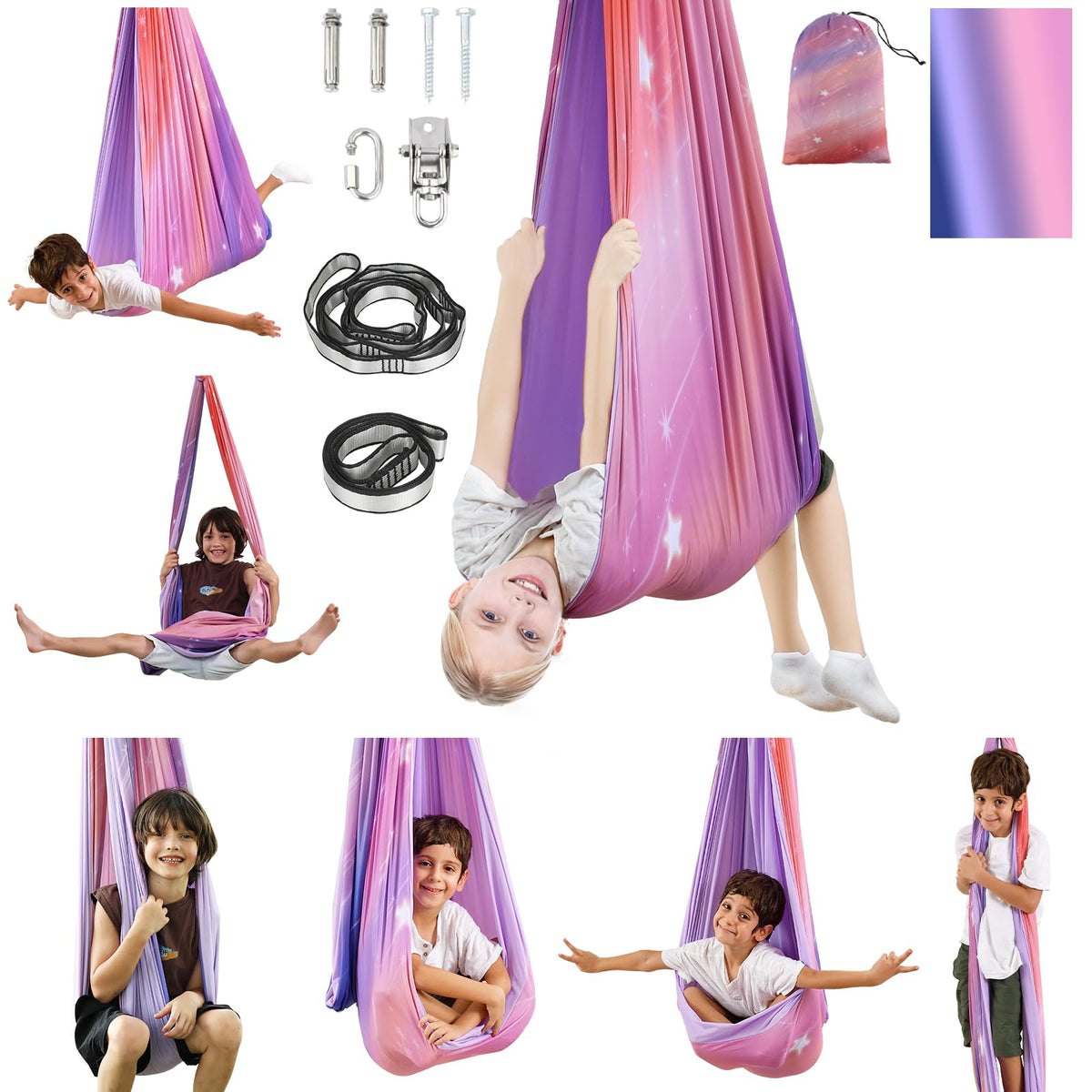 Suchdeco sensory swing indoors and outdoors promotes calm for kids.