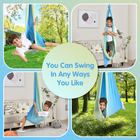 Suchdeco sensory swing indoor-use highlights a cozy space to unwind after activities.